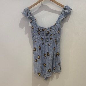 Urban Outfitters Blue Floral Ruffle Romper